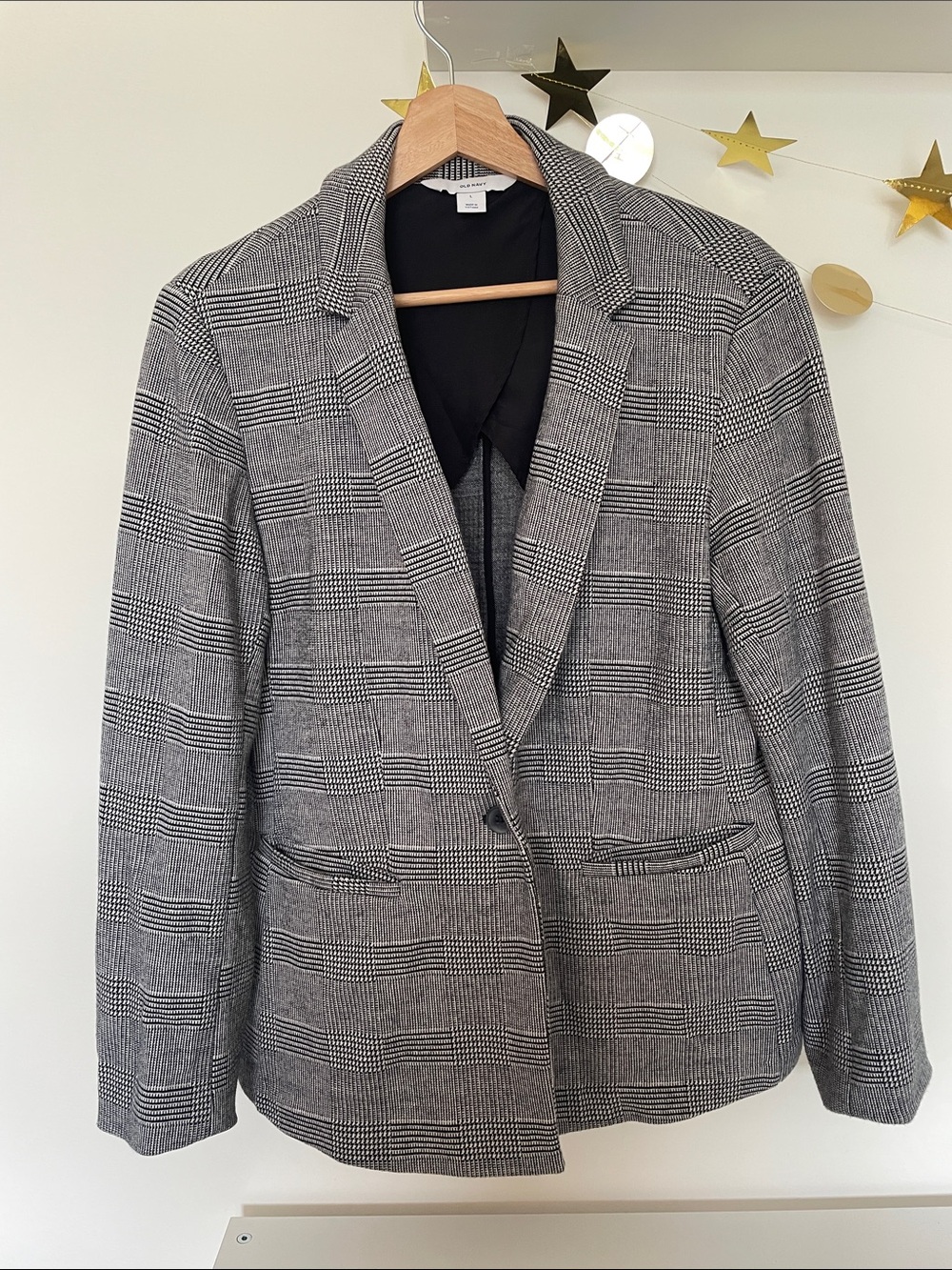 Old Navy Classic Glen Plaid Blazer Stretch Black White Grey Size Large